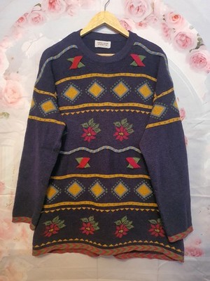 Vintage United Colors of Benetton Wollmischung Strick gemustert Pullover L UK 14/16