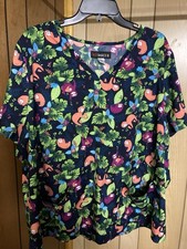 KOI Basic Scrub Top Women 3XL Sloth Print Short sleeve 2 Pockets Front