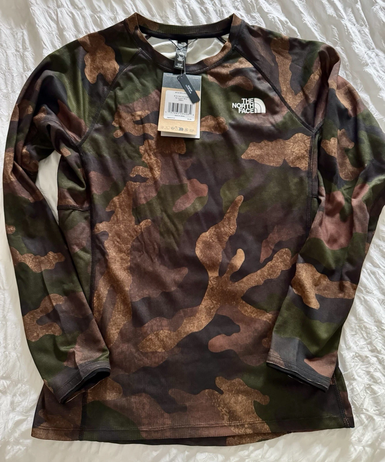 The North Face FD Pro 160 Crew Mens Base Layer Brown Black Camo Sz Small NWT $70
