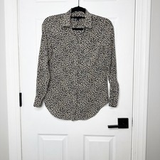 J.Crew 100 Silk Button Down Shirt Womens 4 Leopard Print Blouse Career Office