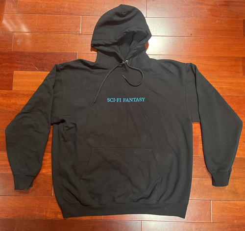 Rare Sci-Fi Fantasy Black Blue Hoodie Pullover Sweatshirt XL Jerry Hsu