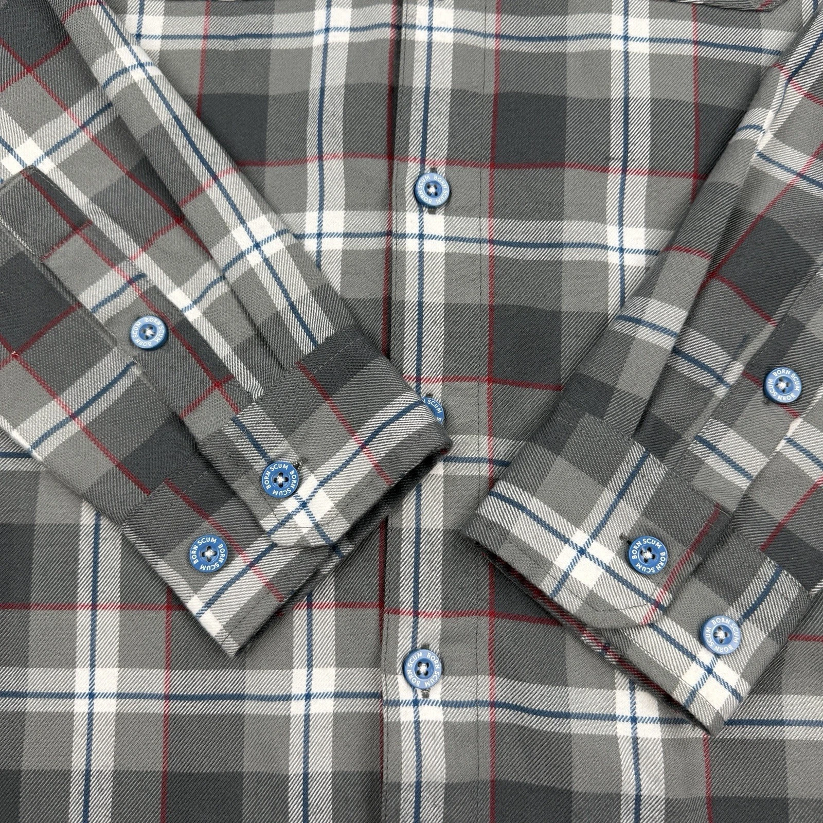 Born Scum Count Me Out Flannel Shirt Mens Small Gray Plaid Long Sleeve - product detail image 3
