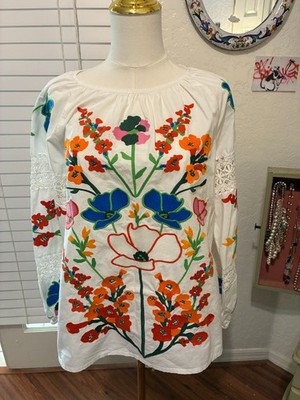 Frances Valentine Saskia Botanical Bash Top - peasant - floral - embroidered - S