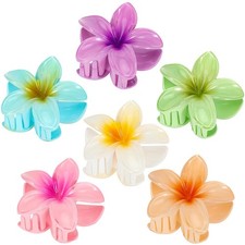 6 Pack Flower Claw Clip for Women, Hawaiian Plumeria Hair Style Color A