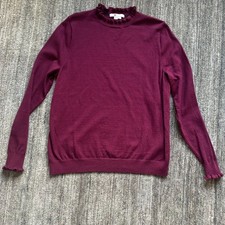 Boden Ruffle / Frill Detail Maroon Cotton and Wool Sweater, Size 14