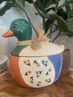 Vintage Japan Ceramic Duck Cookie Jar Candy Container Farm Decor
