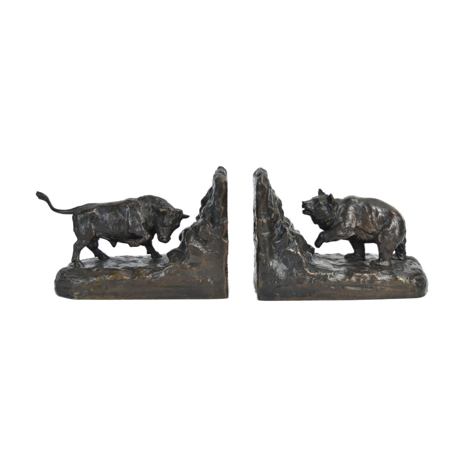 1905 Theodore B. Starr Gorham Foundry Bronze Bull Bear Market Bookends