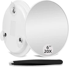 20X Makeup Mirror with Suction Cups - round 6'' Compact Travel Mirror with 20X M