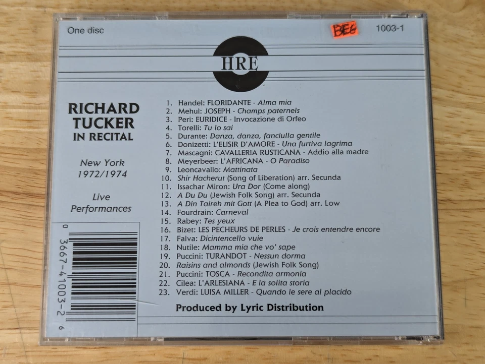 Richard Tucker CD In Recital - New York 1972/1974 Live Performances - Image 2 of 4