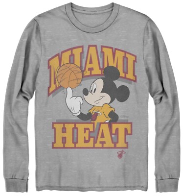 Disney X Junk Food Clothing Miami Heat Mickey Mouse Long Sleeve T Shirt  Gray NBA