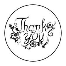30 THANK YOU ENVELOPE SEALS LABELS STICKERS 1.5" ROUND BLACK  WHITE
