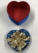 Vintage Royal Blue Satin Lidded Gift Box Sequ...