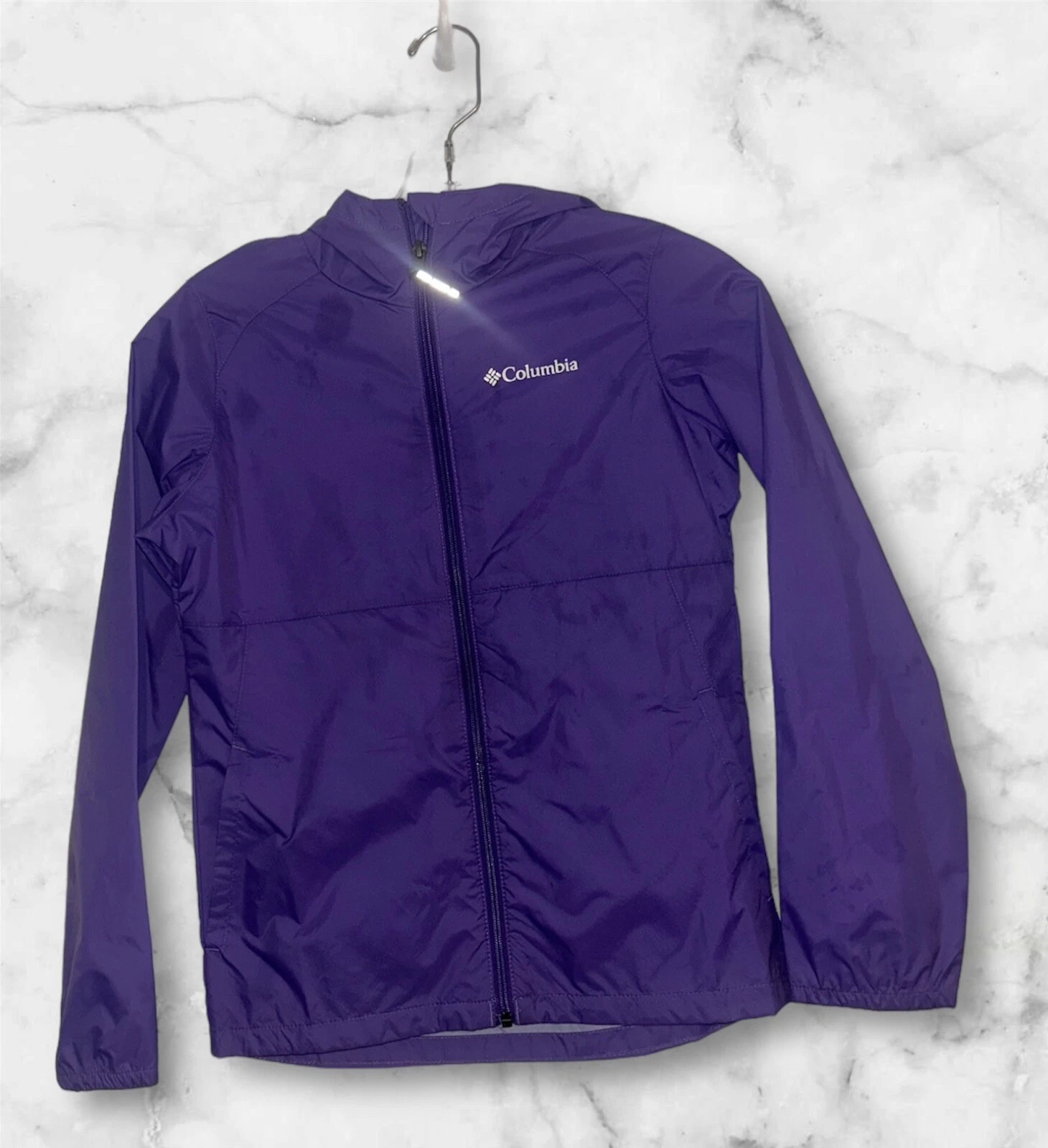Girls Columbia Full Zip Rain Jacket Coat Windbreaker Purple size Medium (169)