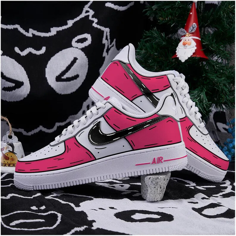 Nike Air Force 1 Custom White Shoes Pink Cartoon Black Street
