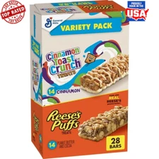 Cereal Bars Variety Pack Portable Snack 28 ct Peanut Butter Cinnamon Toast New