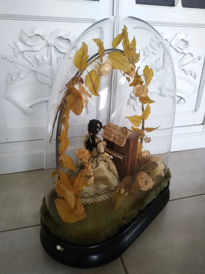 jouet ancien automate LA PIANISTE sous globe de verre esprit THEROUDE 1860 1870 - Photo 3/4