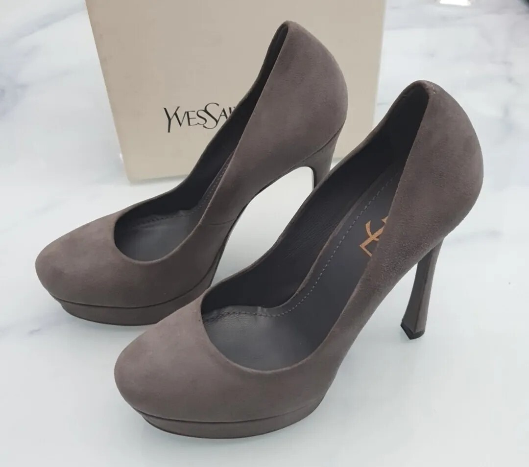 YSL Yves Saint Laurent Palais 105 Pompa Bambino Scamosciato Flanella Grigio EU36.5 UK3.5