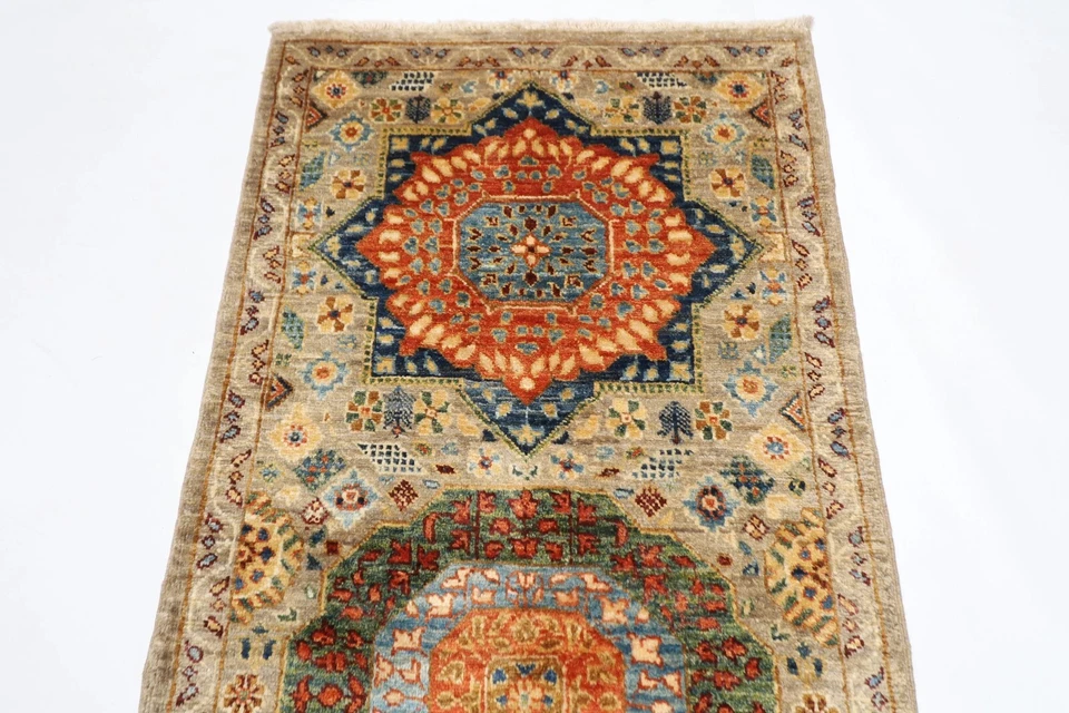 12 ft Hallway Mamluk geometric Runner Rug Afghan Hand Knotted Wool Bedroom Rug - Image 4 of 4