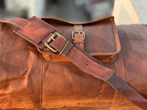Leather Weekend Bag Travel Men's Gym Luggage Vintage Overnight Air cabin Duffel - Picture 2 of 11