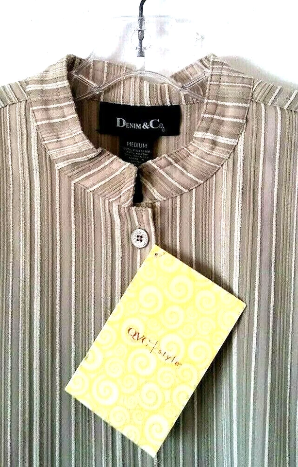 CHAQUETA MUJER DENIM & CO VERDE A RAYAS CUELLO MANDARINA TEXTURIZADA TALLA M NUEVA CON ETIQUETAS Foto 3 de 3