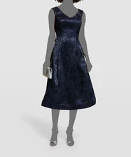 $580 Rickie Freeman for Teri Jon Women Blue Pleated A-Line Dress Size 10
