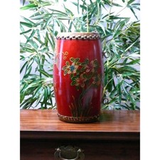 Chinesische Trommel aus Holz handbemalt Deko China Möbel 33 cm Höhe rot