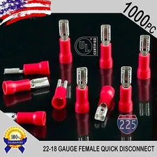 1000 Pack 22-18 Gauge Female Quick Disconnect Red Vinyl Crimp Terminals .110" US