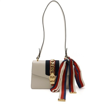 Gucci Sylvie Sherry Line Schultertasche Ribbon Leather Off-White 241028N