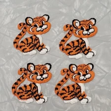 Lot of 4 Vintage EZ Trims Embroidered Sew On Orange Tiger Patches