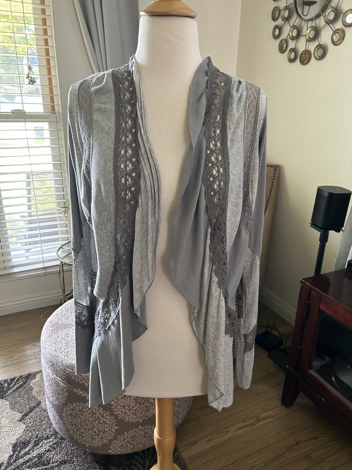 Anthropologie Tiny grey patchwork crochet lace wa… - image 1