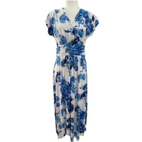 IMAN Boho Maxi Dress Head Wrap Wrinkle Resistant 8-10 Medium Blue Floral 692-183 - Picture 3 of 11