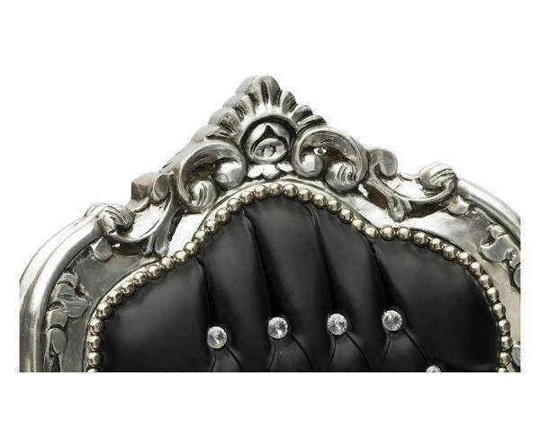 Poltrona Sedia foglia argento nero pelle LUIGI XVI con braccioli stile barocco - Immagine 3 di 3