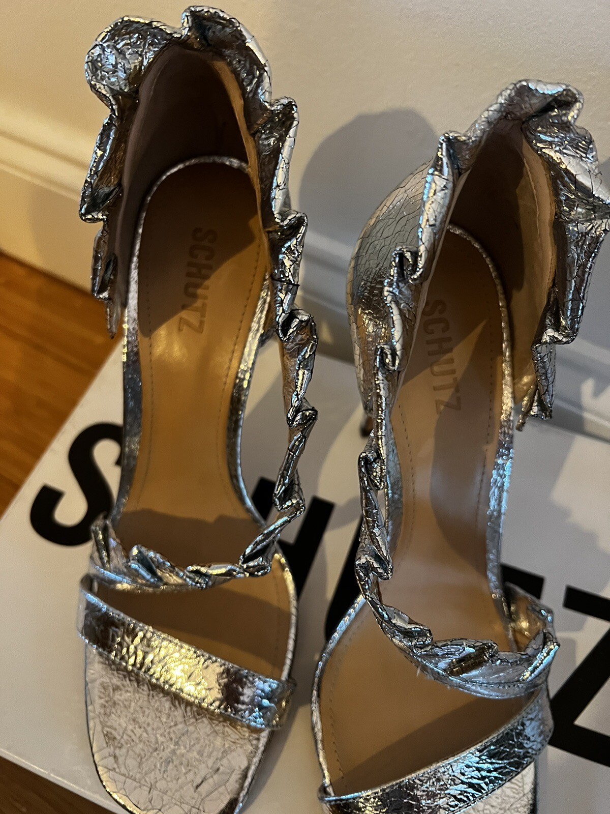 SAINT LAURENT Favolosi tacchi Schultz tacco alto punta YSL Dupes. Nuovo con scatola 10 metallo argentato