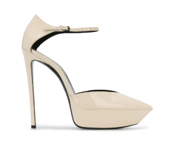 POMPA PIATTAFORMA SAINT LAURENT BETTY 110 MM PELLE VERNICIATA ECRU UK1 5 PREZZO AL PUBBLICO £640 #JA6