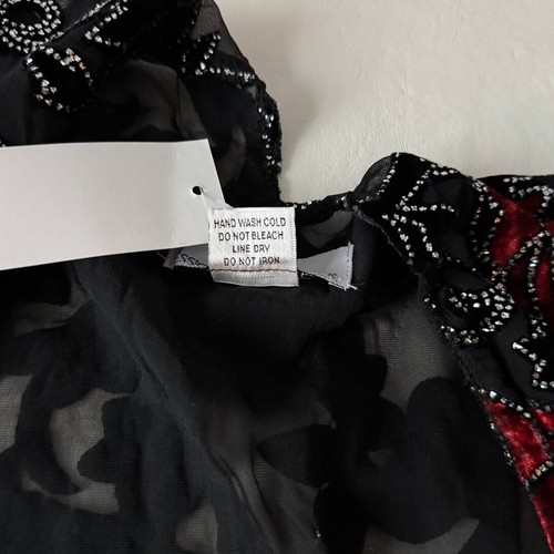 Neu Jessica McClintock Burnout Samt Glitzer Blumen Kimono schwarz/rot One Size - Bild 6 von 6