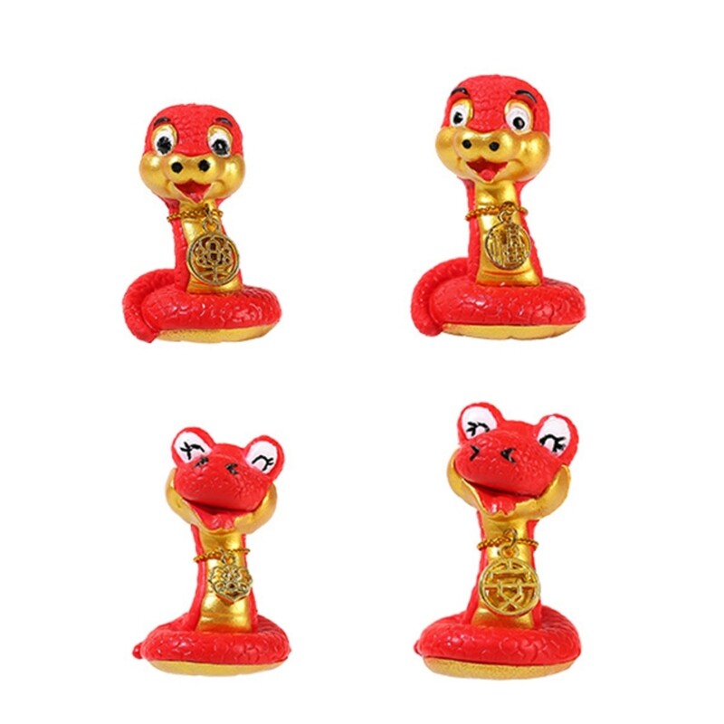 4Pcs Chinese Zodiacs Year of the Snake Resins Animal Figurines Ornaments Decors