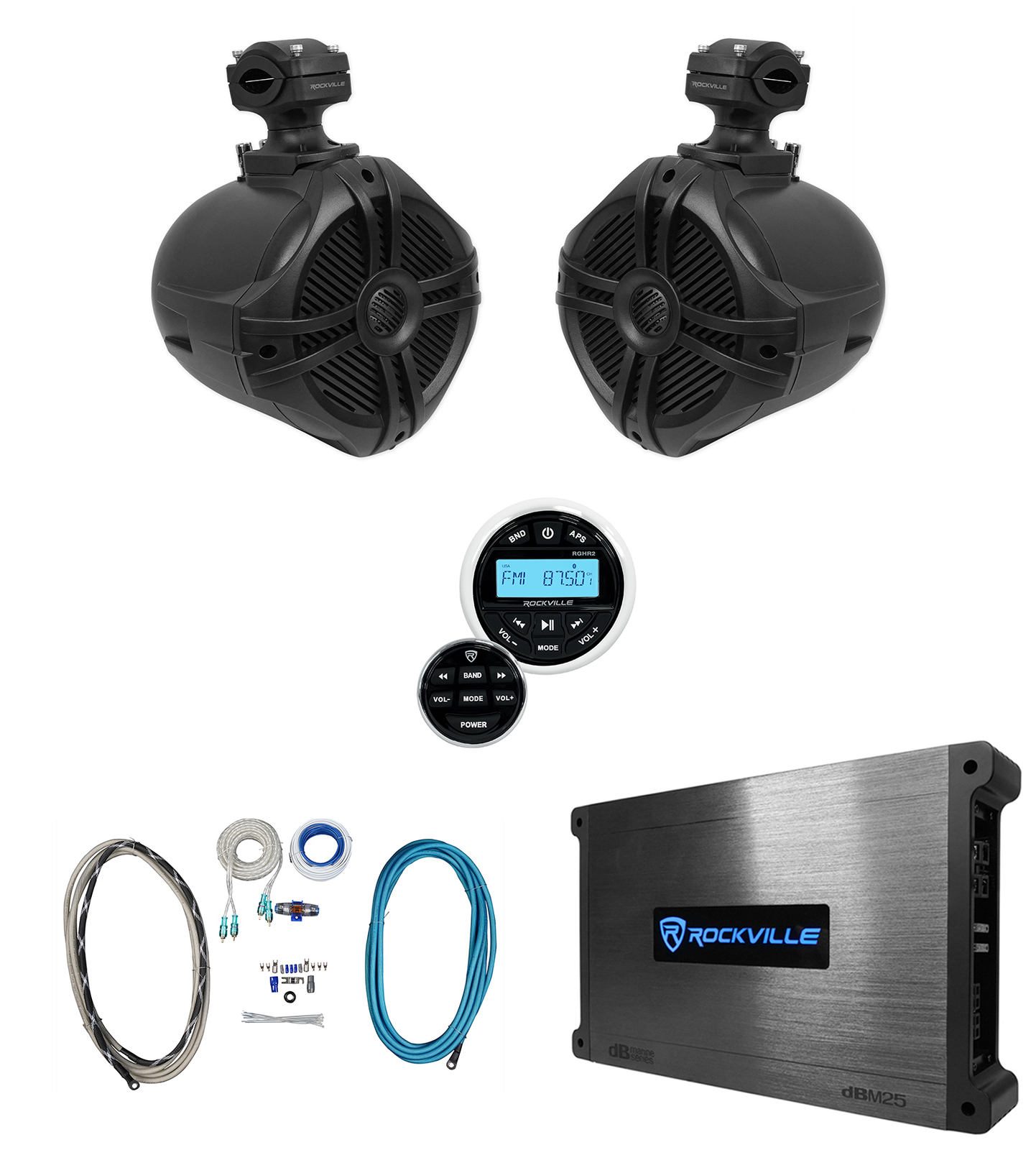 Bluetooth-приемник Rockville колонки 65 Black Marine Wakeboard Tower Усилитель Комплект 61890₽