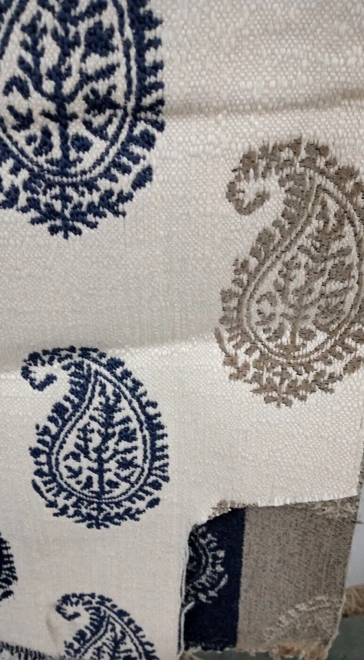 Tela de Tapicería 2 Yardas X 56" Pesada Azul Crema Negro Beige Estampado Cachemira Sin Cortar Foto 3 de 4