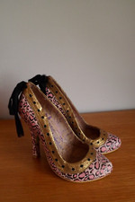 Ladies Pink Animal print Leather Gold Trim Irregular Choice Shoes UK 3 EU 36