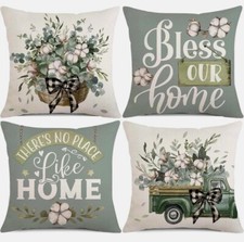 Farmhouse Decor Pillow Covers 18x18 Inch Set of 4 Eucalyptus Wreath Bless Our