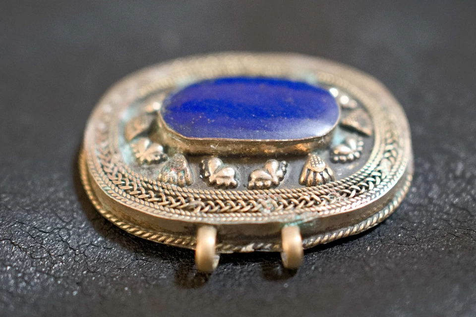 pendaglio ciondolo antico pakisthan afganisthan in lapis e argento - Immagine 4 di 4