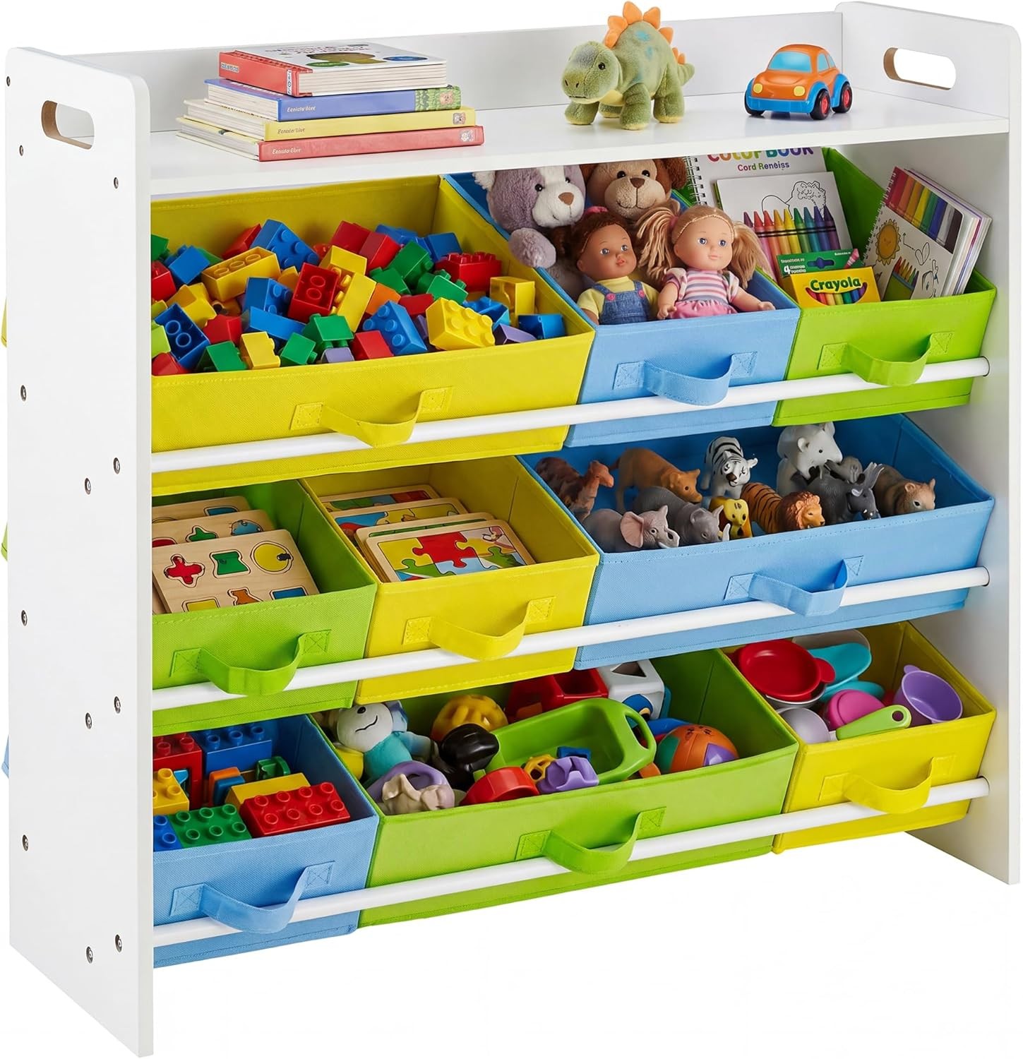SONGMICS Toy Organiser with 9 Fabric Bins, Kid's Storage Unit Bookshelf, White F