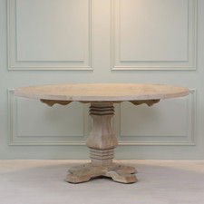 SECONDS 151cm French Wooden Rustic Reclaimed Carved Pedestal Round Dining Table