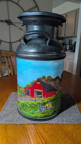 Antique 1920's Ravenwood, MO. Hand-Painted 20" Milk Can Signed By The Artist