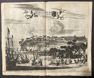 FORT MAURITS BRAZIL 1671 MONTANUS UNUSUAL ANTIQUE COPPER ENGRAVED CITY VIEW
