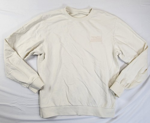 Vtg Republic Records Crewneck Embroidered Sweatshirt Mens Med White Made in USA