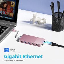 BFADEHA 12-in-1 USB-C Hub - Triple Monitor Docking Station with 100W Power Deliv