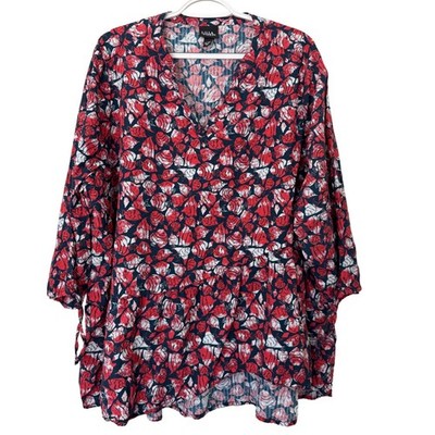 Ulla Popken Women's Plus Size 20/22 Red Floral 3/4 Sleeve Tunic Top