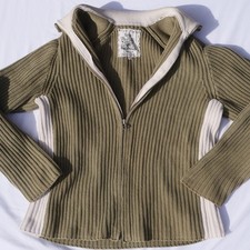 Guess Jeans Men's Full Zip Mock Neck Cotton Knit Sweater Olive Cream Large