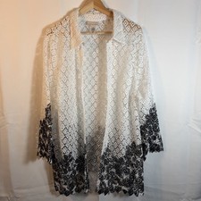 Alfred Dunner White  Black Open Weave Lace Like Cardigan Plus 3X